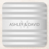 Tijdelijke faux Silver Ombre Stripes & Grey Kartonnen Onderzetters (Voorkant)
