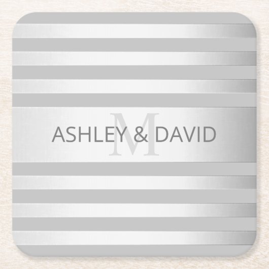 Tijdelijke faux Silver Ombre Stripes & Grey Kartonnen Onderzetters (Voorkant)