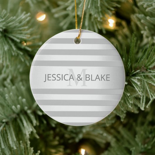 Tijdelijke faux Silver Ombre Stripes & Grey Keramisch Ornament (Boom)