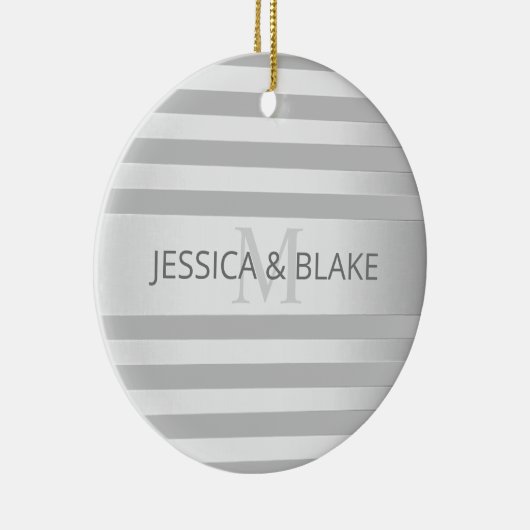 Tijdelijke faux Silver Ombre Stripes & Grey Keramisch Ornament (Rechts)