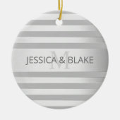 Tijdelijke faux Silver Ombre Stripes & Grey Keramisch Ornament (Voorkant)