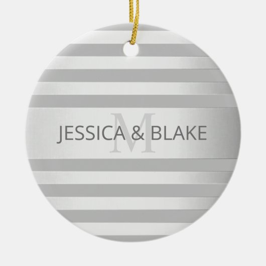 Tijdelijke faux Silver Ombre Stripes & Grey Keramisch Ornament (Voorkant)