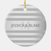 Tijdelijke faux Silver Ombre Stripes & Grey Keramisch Ornament (Achterkant)