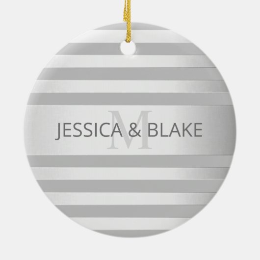 Tijdelijke faux Silver Ombre Stripes & Grey Keramisch Ornament (Achterkant)