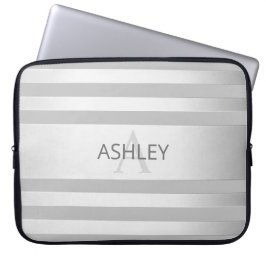 Tijdelijke faux Silver Ombre Stripes & Grey Laptop Sleeve