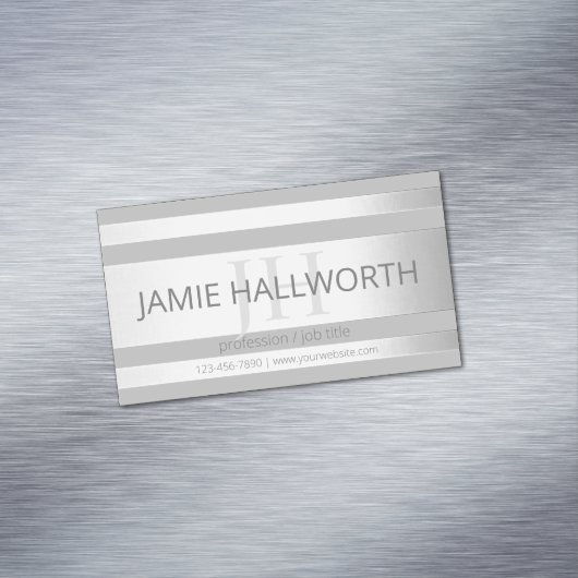 Tijdelijke faux Silver Ombre Stripes & Grey Magnetisch Visitekaartje (Voorbeeld)