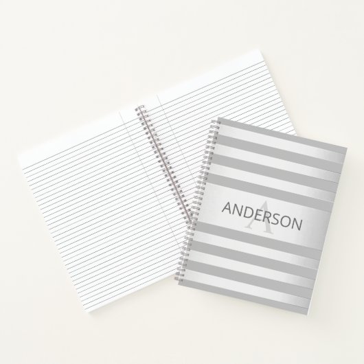 Tijdelijke faux Silver Ombre Stripes & Grey Notitieboek (Binnen)