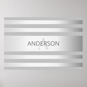 Tijdelijke faux Silver Ombre Stripes & Grey Poster