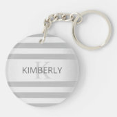 Tijdelijke faux Silver Ombre Stripes & Grey Sleutelhanger (Achterkant)