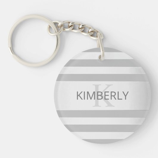 Tijdelijke faux Silver Ombre Stripes & Grey Sleutelhanger (Voorkant)