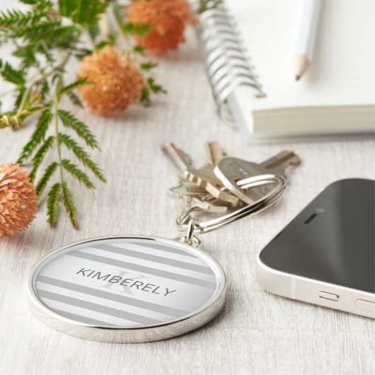 Tijdelijke faux Silver Ombre Stripes & Grey Sleutelhanger (Zijkant)