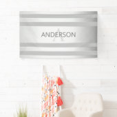 Tijdelijke faux Silver Ombre Stripes & Grey Spandoek (Insitu)