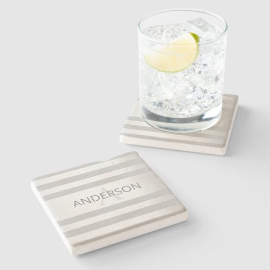 Tijdelijke faux Silver Ombre Stripes & Grey Stenen Onderzetter (Zijkant)