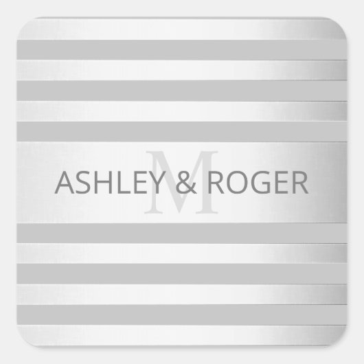 Tijdelijke faux Silver Ombre Stripes & Grey Vierkante Sticker (Voorkant)