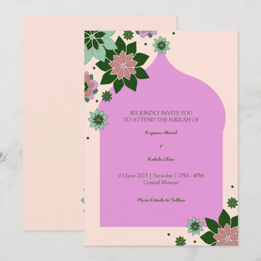 Tijdelijke flora, Abstracte uitnodiging van Nikkah (Voorkant / Achterkant)