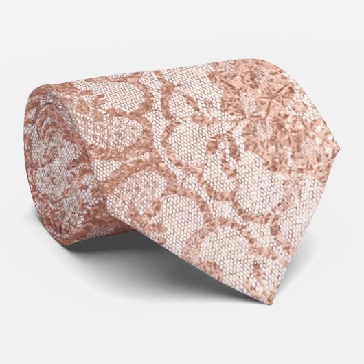 Tijdelijke Florenz Roze Rose Gold Powder Lace Stropdas (Opgerold)