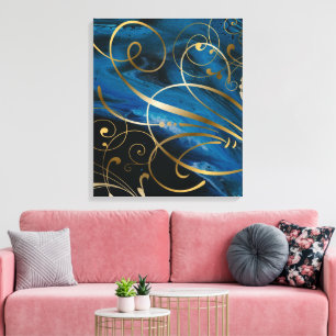 Tijdelijke gemengde media Gold Swirls vult CaA Canvas Afdruk