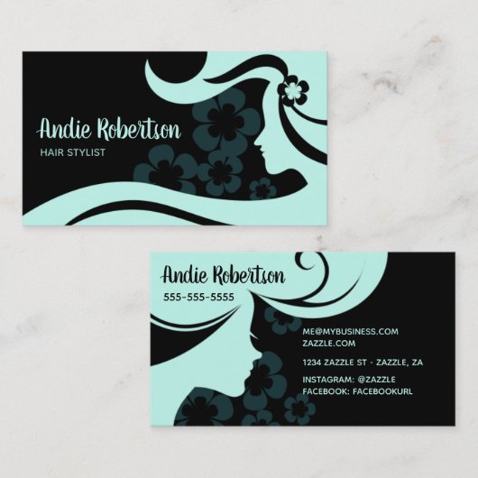 Tijdelijke haarstylist Blauwgroen en zwart Visitekaartje (Voorkant / Achterkant)