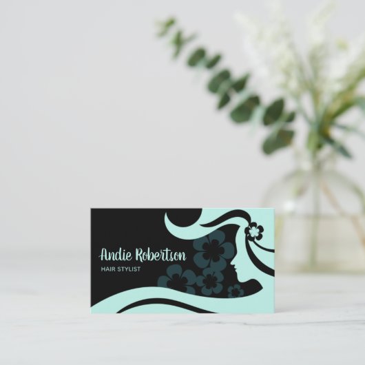 Tijdelijke haarstylist Blauwgroen en zwart Visitekaartje (Staand voorkant)