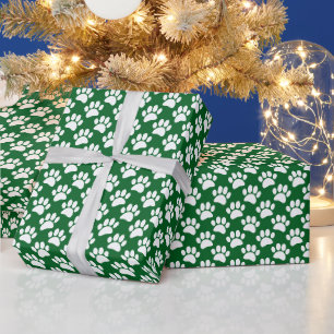 Tijdelijke Hond Poot Afdruk Patroon in Wit en Groe Cadeaupapier