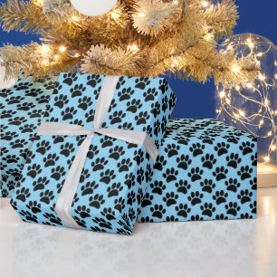Tijdelijke Hond Poot Afdruk Patroon in Zwart en Ba Cadeaupapier