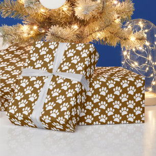 Tijdelijke kleine hondenpootafdrukpatroon in wit e cadeaupapier