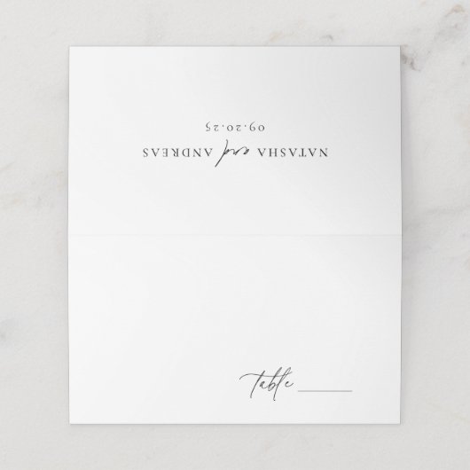 Tijdelijke minimalistische bruiloft plaatskaartje (Buitenkant ongevouwen)