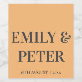 Tijdelijke minimalistische moderne Oranje weddensc Wijn Etiket (Enkel label)