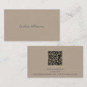 Tijdelijke minimalistische scriptnaam Tan Brown QR Visitekaartje (Voorkant / Achterkant)