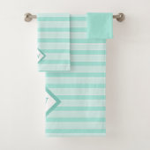 Tijdelijke mint groene strepen, monogrammen bad handdoek (Insitu)