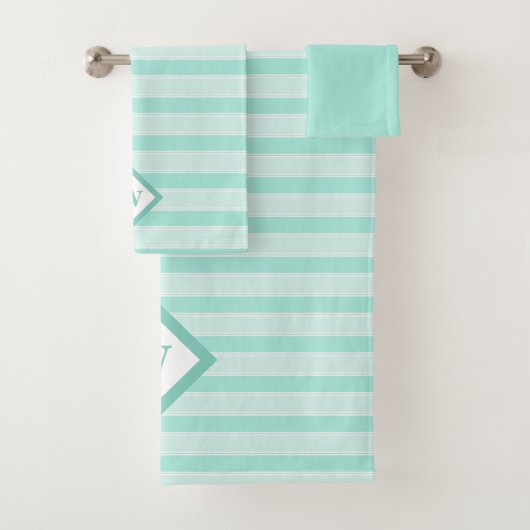Tijdelijke mint groene strepen, monogrammen bad handdoek (Insitu)