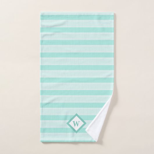 Tijdelijke mint groene strepen, monogrammen bad handdoek (Handdoek)