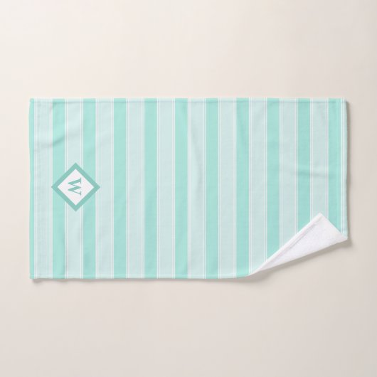 Tijdelijke mint groene strepen, monogrammen bad handdoek (Handdoek)