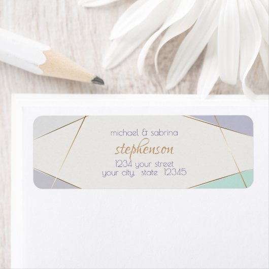 Tijdelijke moderne geometrische stripes Mint Viole Etiket (Insitu)