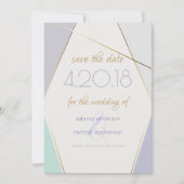 Tijdelijke moderne geometrische stripes Mint Viole Save The Date (Voorkant)