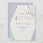 Tijdelijke moderne geometrische stripes Mint Viole Save The Date (Voorkant / Achterkant)