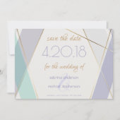 Tijdelijke moderne geometrische stripes Mint Viole Save The Date (Voorkant)