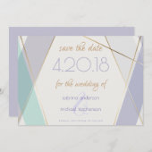 Tijdelijke moderne geometrische stripes Mint Viole Save The Date (Voorkant / Achterkant)