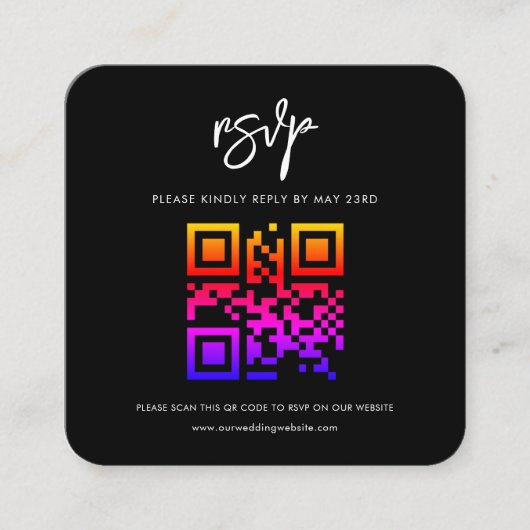 Tijdelijke moderne zwarte QR-code RSVP-respons Informatiekaartje (Voorkant)