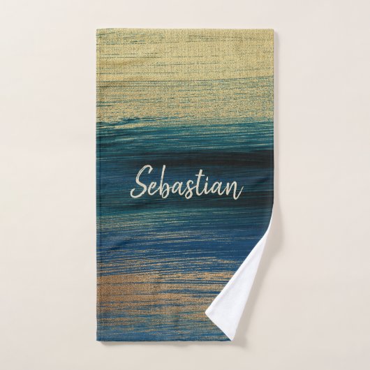 Tijdelijke penseelstreken in groen, blauw en goud bad handdoek (Handdoek)