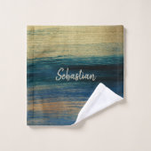 Tijdelijke penseelstreken in groen, blauw en goud bad handdoek (Wasdoekje)