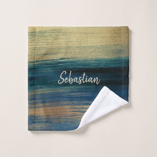 Tijdelijke penseelstreken in groen, blauw en goud bad handdoek (Wasdoekje)