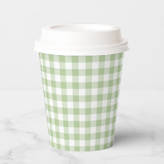 Tijdelijke Salie en Witte Gingham Papieren Bekers