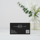 Tijdelijke stijlvolle zwarte monogram QR-code Visitekaartje (Staand voorkant)