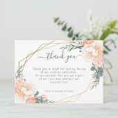 Tijdeloos bloemig roze perzik goud mintgroen bruil bedankkaart (Staand voorkant)