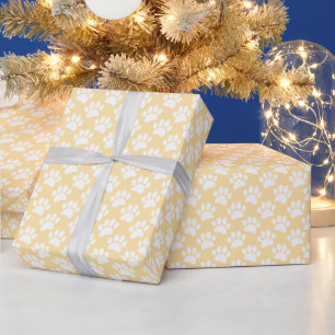 Tijdeloos hondenpootafdrukpatroon in wit en beige cadeaupapier