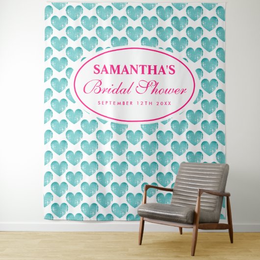 Tijdeloos turquoise hart bruidsfeest foto achtergr wandkleed (In situ)