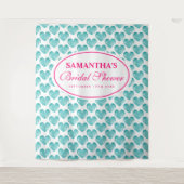 Tijdeloos turquoise hart bruidsfeest foto achtergr wandkleed (Voorkant)