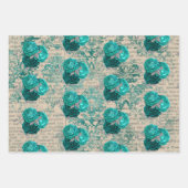 Tijdeloos turquoise zilveren bloemmotief damastpat inpakpapier vel (Voorkant)