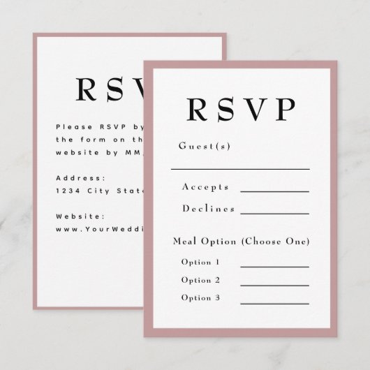 Tijdeloze Trouw-RSVP in Blush Roze RSVP Kaartje (Voorkant / Achterkant)